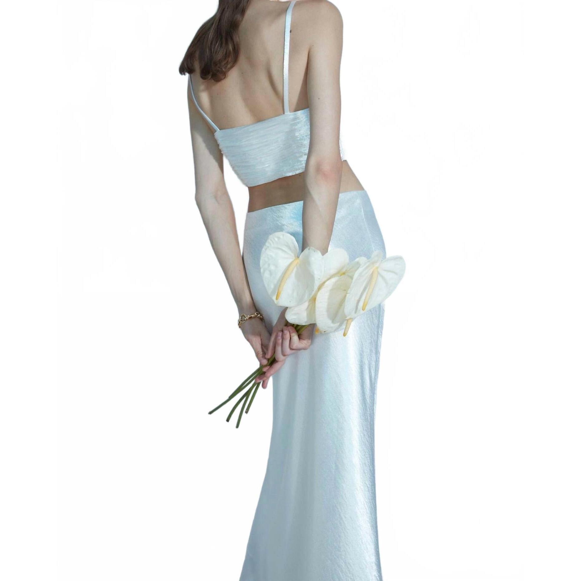 New Aiifos Whitney Metallic Crop Top In White — image 3 of 4